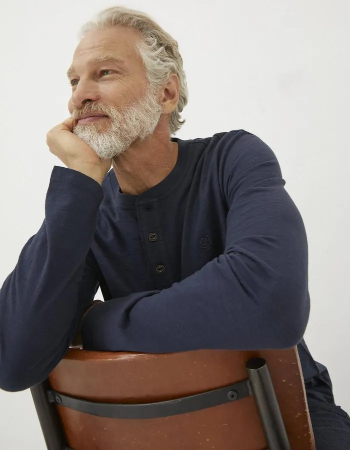 Woodside Slub Cotton Henley Navy Men FatFace TShirts