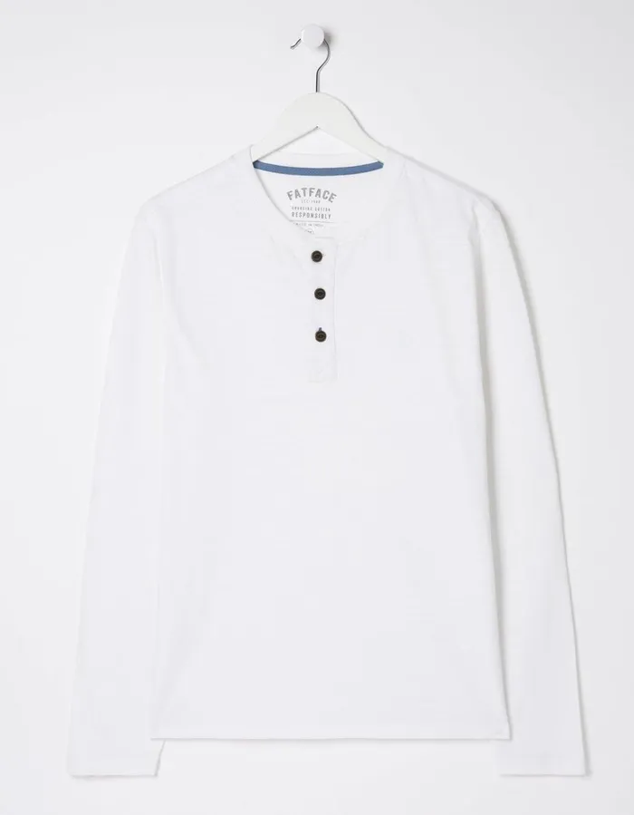 Woodside Slub Cotton Henley White Men FatFace TShirts