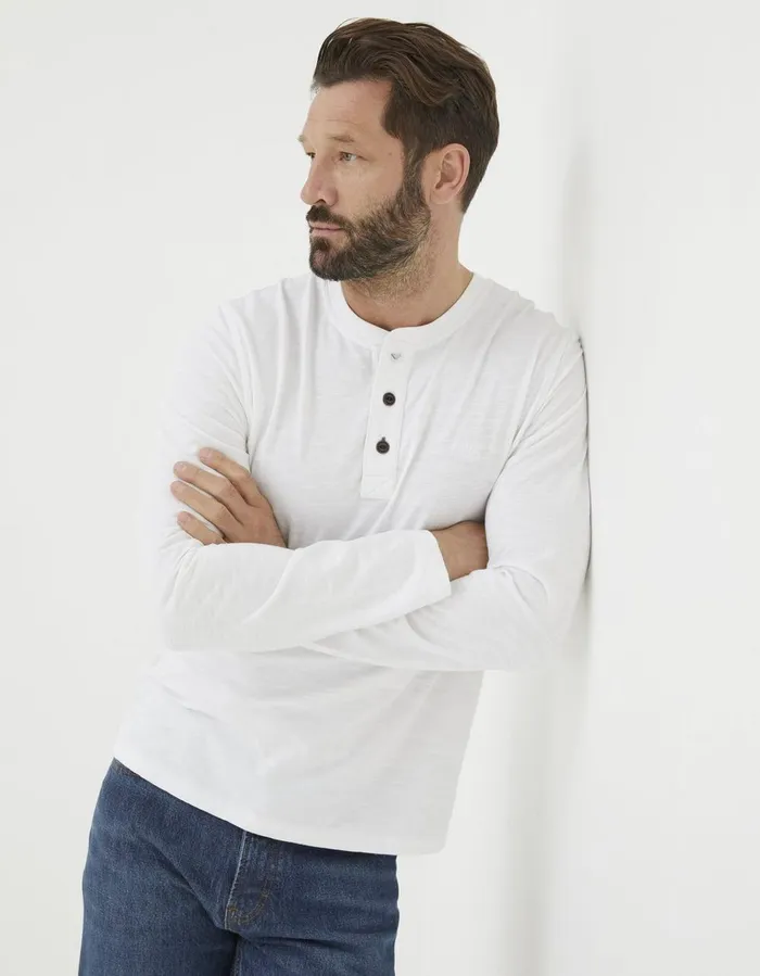 Woodside Slub Cotton Henley White Men FatFace TShirts