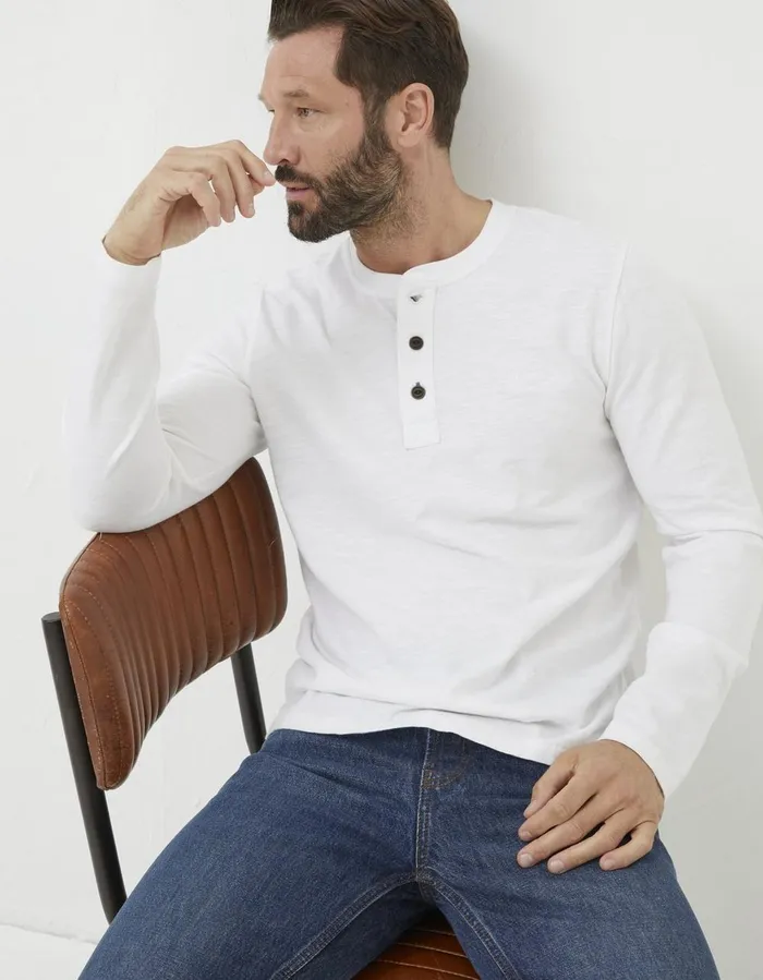 Woodside Slub Cotton Henley White Men FatFace TShirts