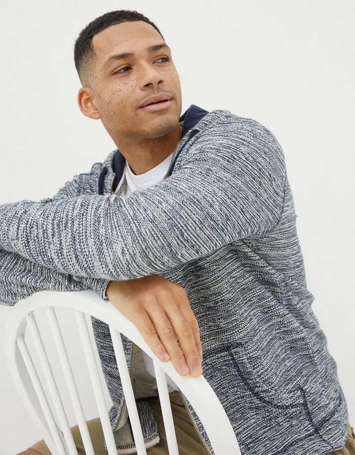 Woolacombe Zip Through Hoodie Navy Men FatFace Sweatshirts and Hoodies