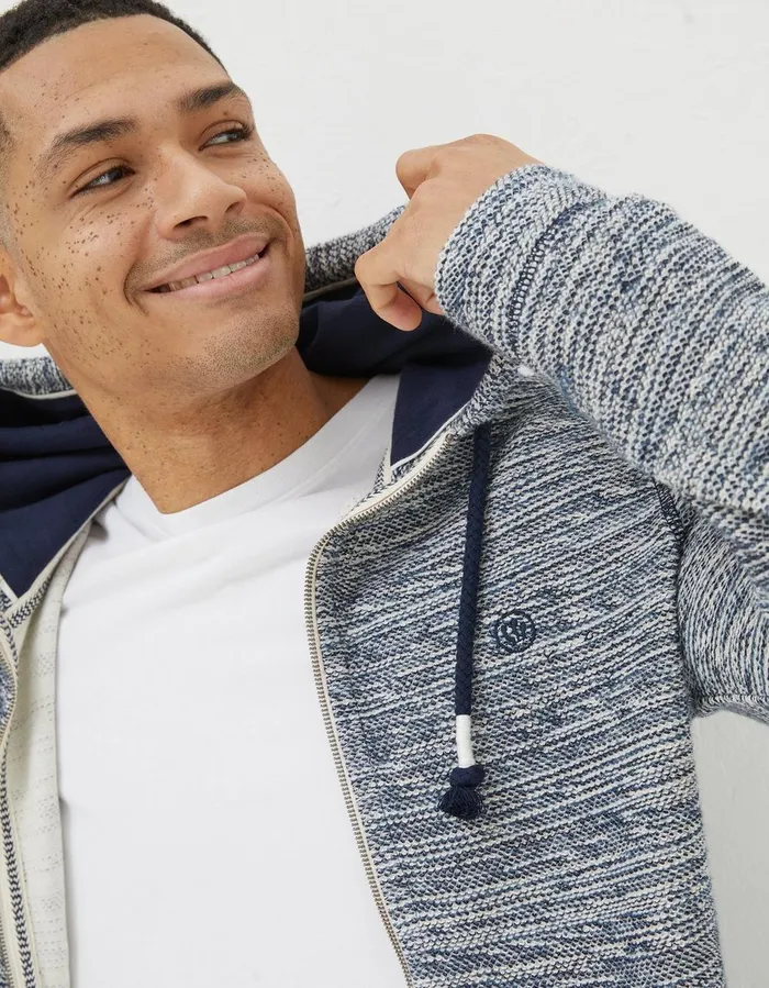 Woolacombe Zip Through Hoodie Navy Men FatFace Sweatshirts and Hoodies