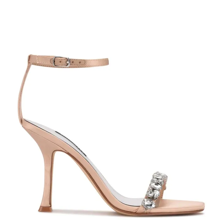 Yazmin Ankle Strap Dress Sandals Natural Satin Crystal Women Nine West Sandals