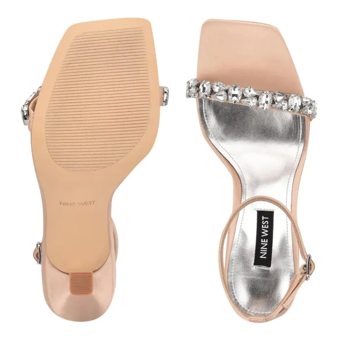 Yazmin Ankle Strap Dress Sandals Natural Satin Crystal Women Nine West Sandals