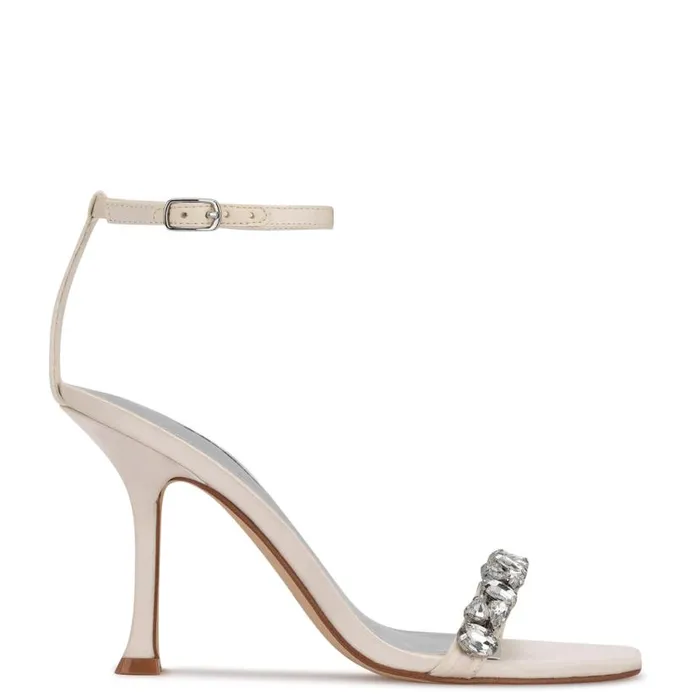 Yazmin Ankle Strap Dress Sandals White Satin Women Nine West Sandals