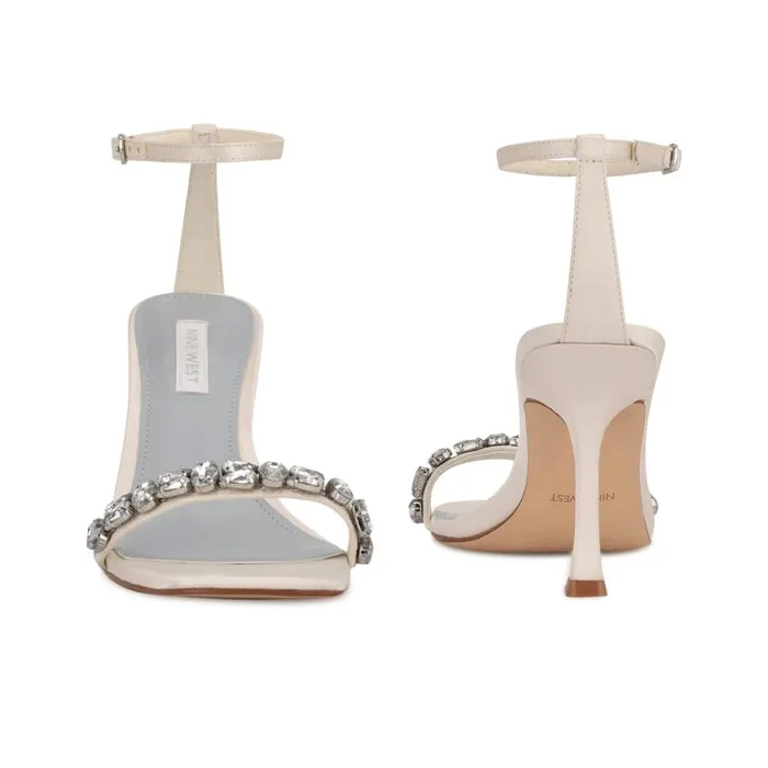 Yazmin Ankle Strap Dress Sandals White Satin Women Nine West Sandals