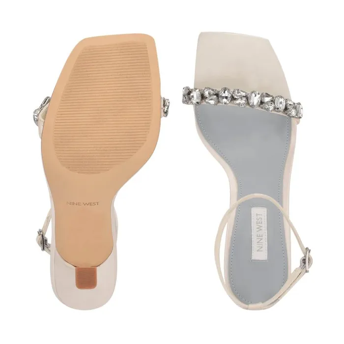 Yazmin Ankle Strap Dress Sandals White Satin Women Nine West Sandals