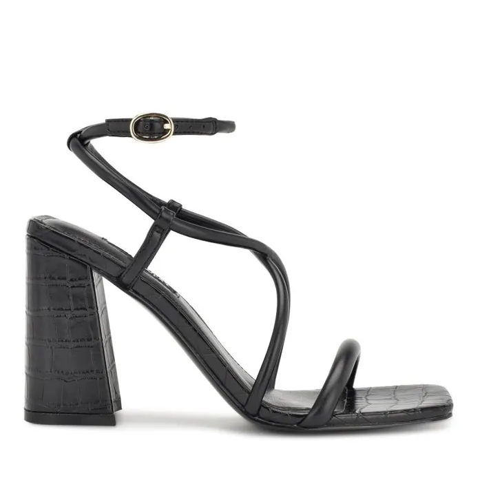 Yeera Strappy Heeled Sandals Black Croco Women Nine West Heels