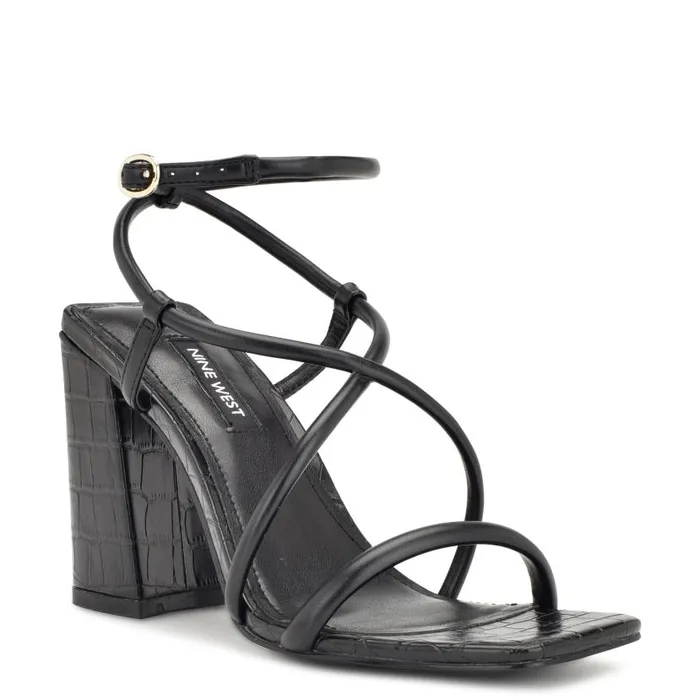 Yeera Strappy Heeled Sandals Black Croco Women Nine West Heels