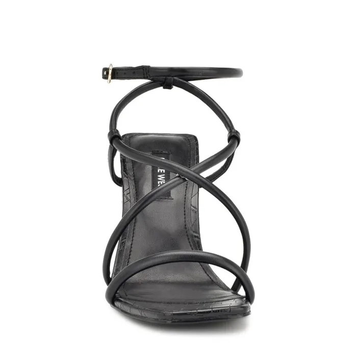Yeera Strappy Heeled Sandals Black Croco Women Nine West Heels