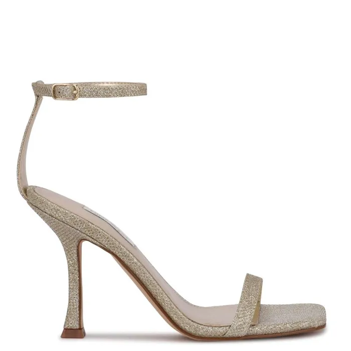 Yess Ankle Strap Sandals Gold Glitter Women Nine West Sandals