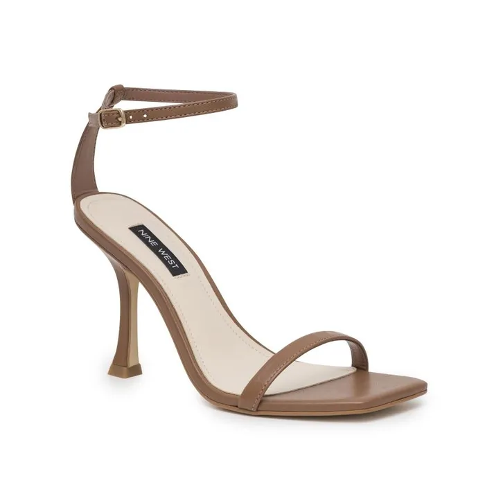 Yess Ankle Strap Sandals Light Brown Leather Women Nine West Heels