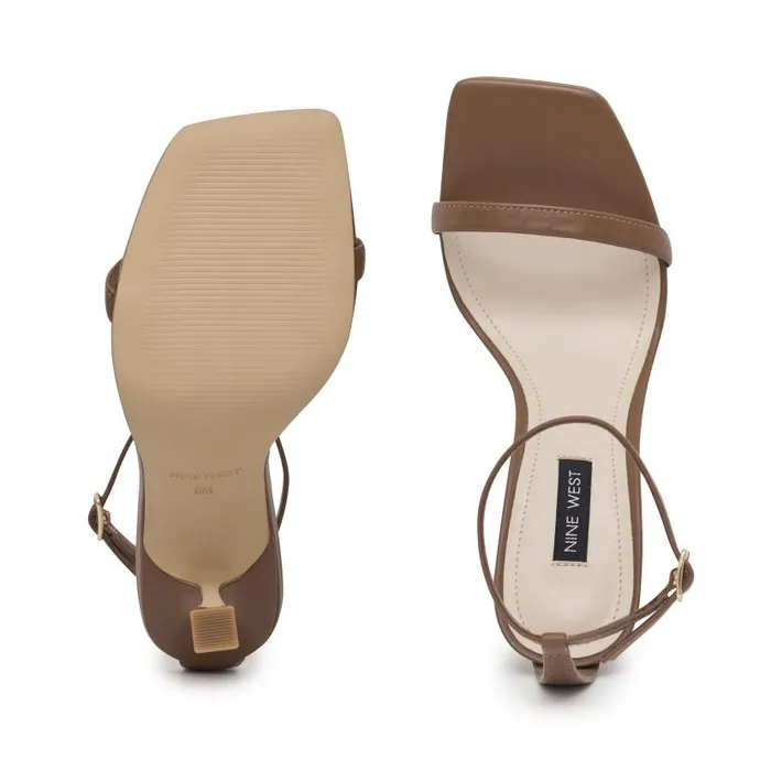 Yess Ankle Strap Sandals Light Brown Leather Women Nine West Heels