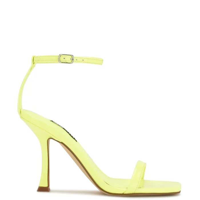 Yess Ankle Strap Sandals Neon Lime Patent Women Nine West Heels
