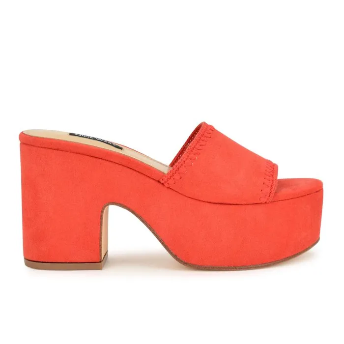Yickie Platform Slide Sandals Red Women Nine West Sandals