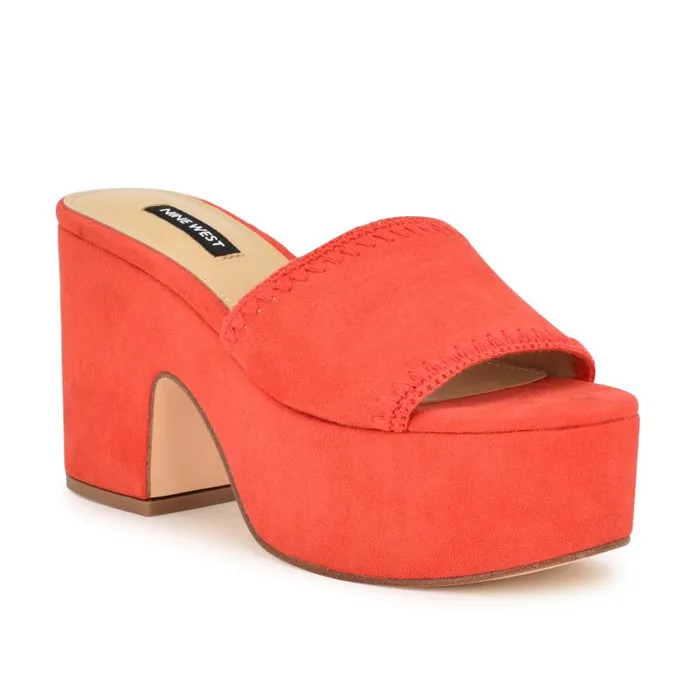 Yickie Platform Slide Sandals Red Women Nine West Sandals