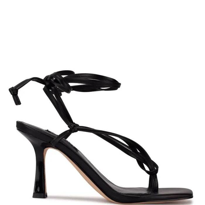 Yippie Ankle Wrap Heeled Sandal Black Women Nine West Heels
