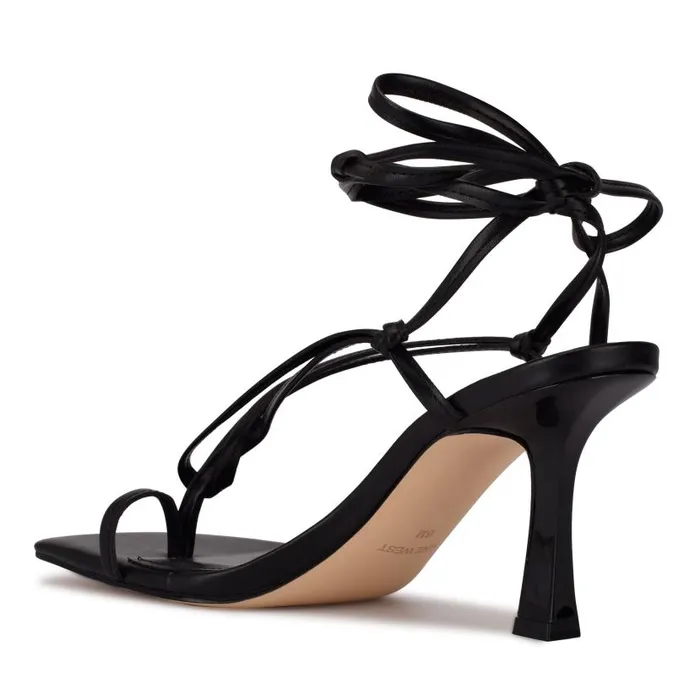Yippie Ankle Wrap Heeled Sandal Black Women Nine West Sandals