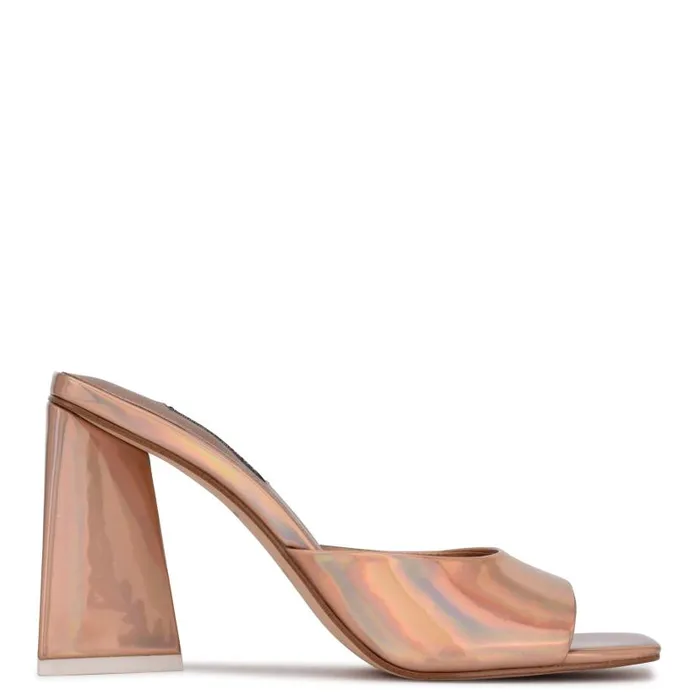 Yougo Heeled Slide Sandals Beige Iridescent Women Nine West Heels