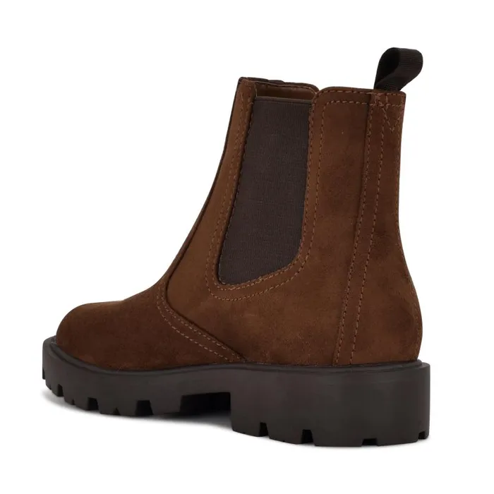 Yullon Lug Sole Chelsea Booties Brown Stretch Suede Women Nine West Boots and Booties