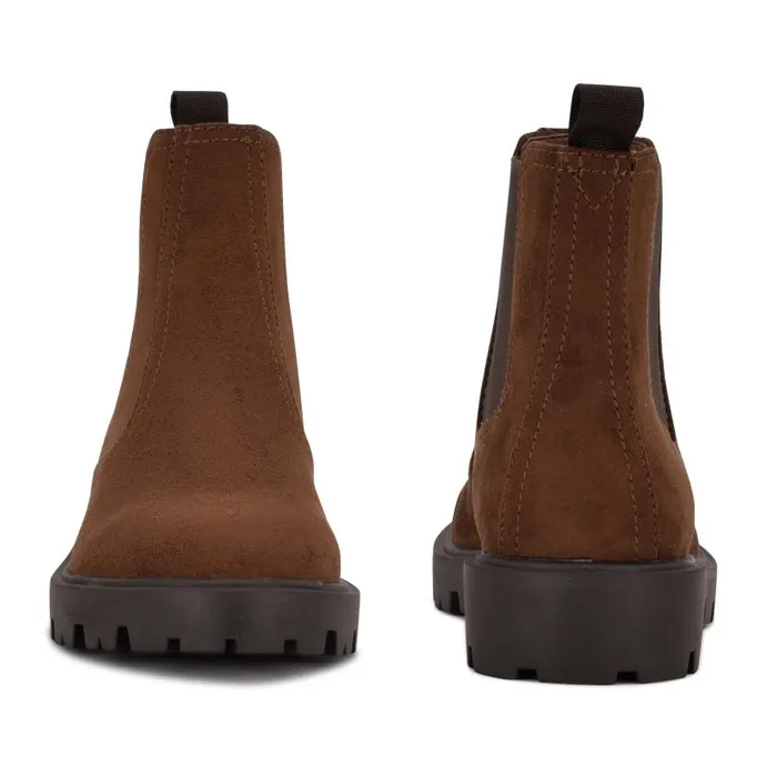 Yullon Lug Sole Chelsea Booties Brown Stretch Suede Women Nine West Boots and Booties