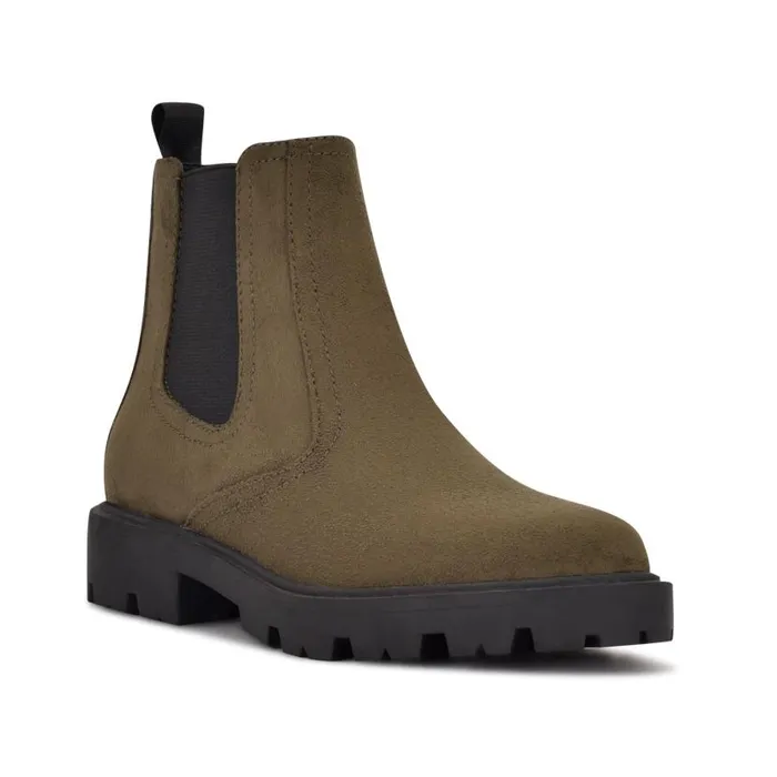 Yullon Lug Sole Chelsea Booties Green Stretch Suede Women Nine West Boots and Booties