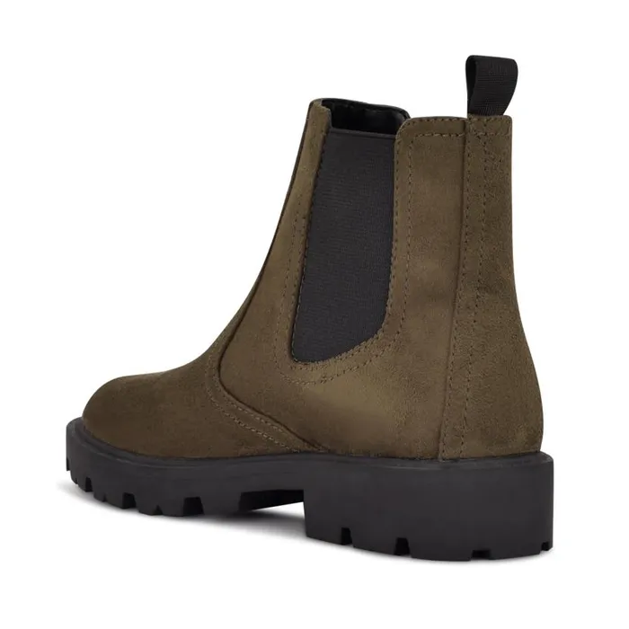 Yullon Lug Sole Chelsea Booties Green Stretch Suede Women Nine West Boots and Booties