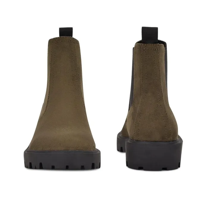 Yullon Lug Sole Chelsea Booties Green Stretch Suede Women Nine West Boots and Booties