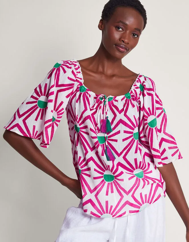 Zamora Geometric Print Sun Top Pink Women Monsoon Tops and Blouses