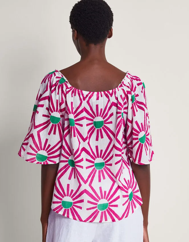 Zamora Geometric Print Sun Top Pink Women Monsoon Tops and Blouses