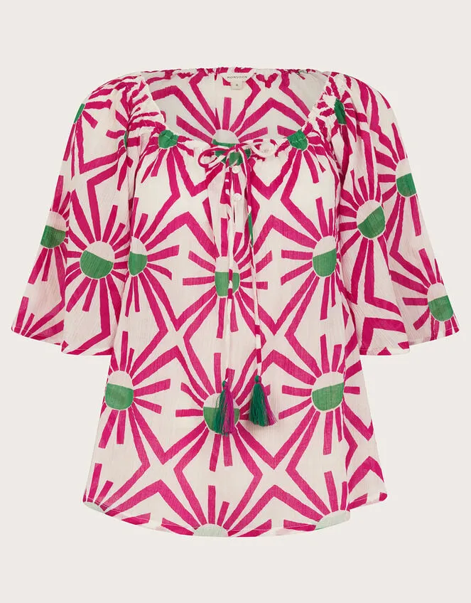 Zamora Geometric Print Sun Top Pink Women Monsoon Tops and Blouses