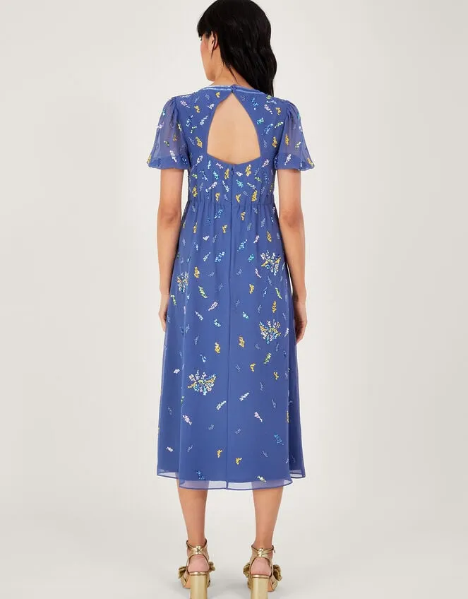 Zena Sequin Tea Dress In Recycled Polyester Blue Women Monsoon Occasionwear