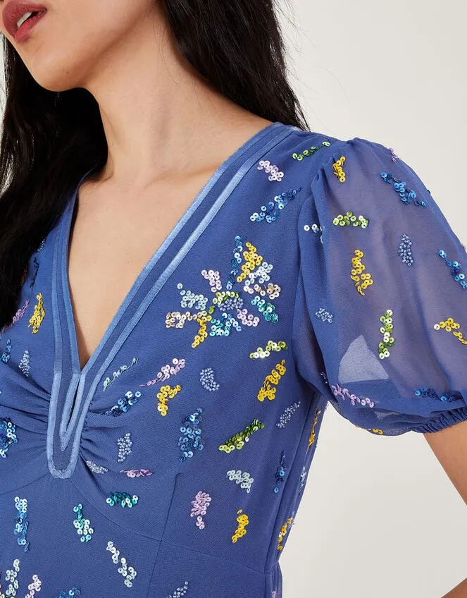 Zena Sequin Tea Dress In Recycled Polyester Blue Women Monsoon Occasionwear