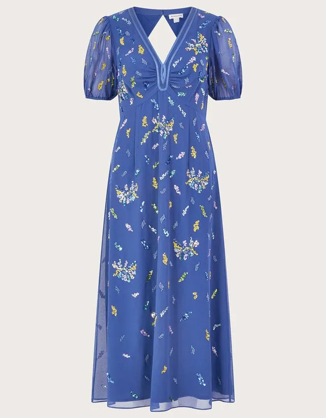 Zena Sequin Tea Dress In Recycled Polyester Blue Women Monsoon Occasionwear