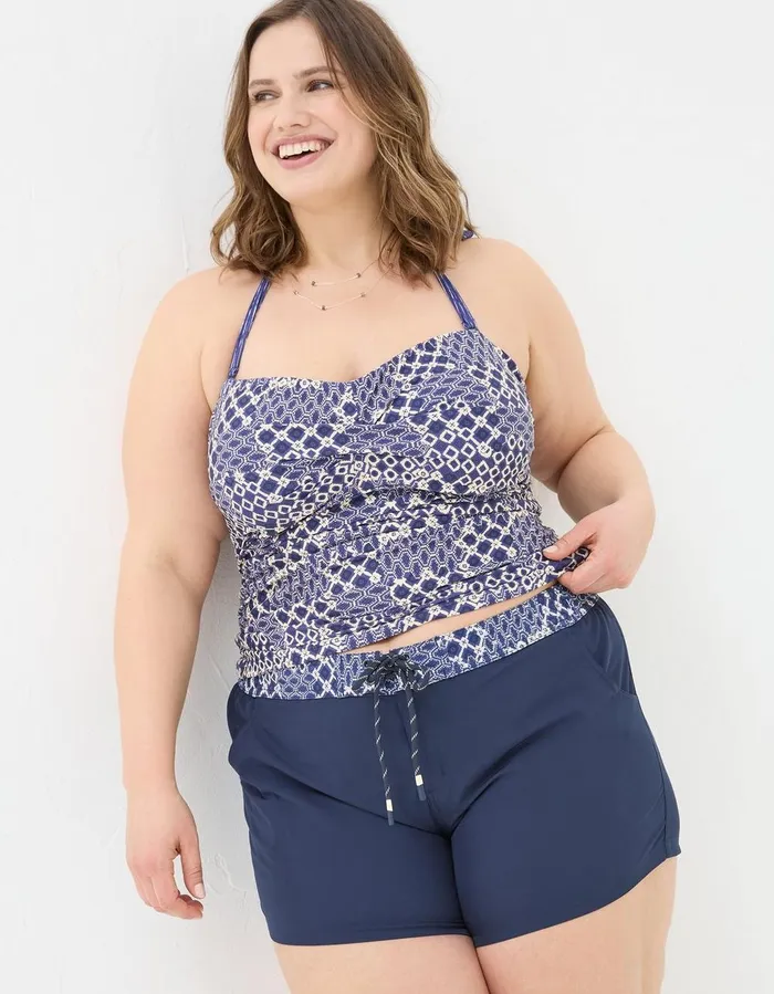 Zuri Patchwork Geo Tankini Blue Women FatFace Beachwear and Swimwear