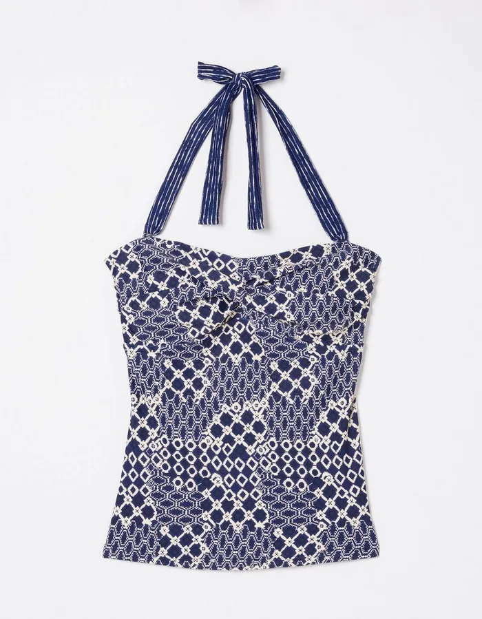Zuri Patchwork Geo Tankini Blue Women FatFace Beachwear and Swimwear